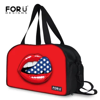 

FORUDESIGNS Travel Bags Fashion Waterproof Large Capacity Luggage Duffle Bags Red Lips Printed Casual Handbag Women Travel Bag