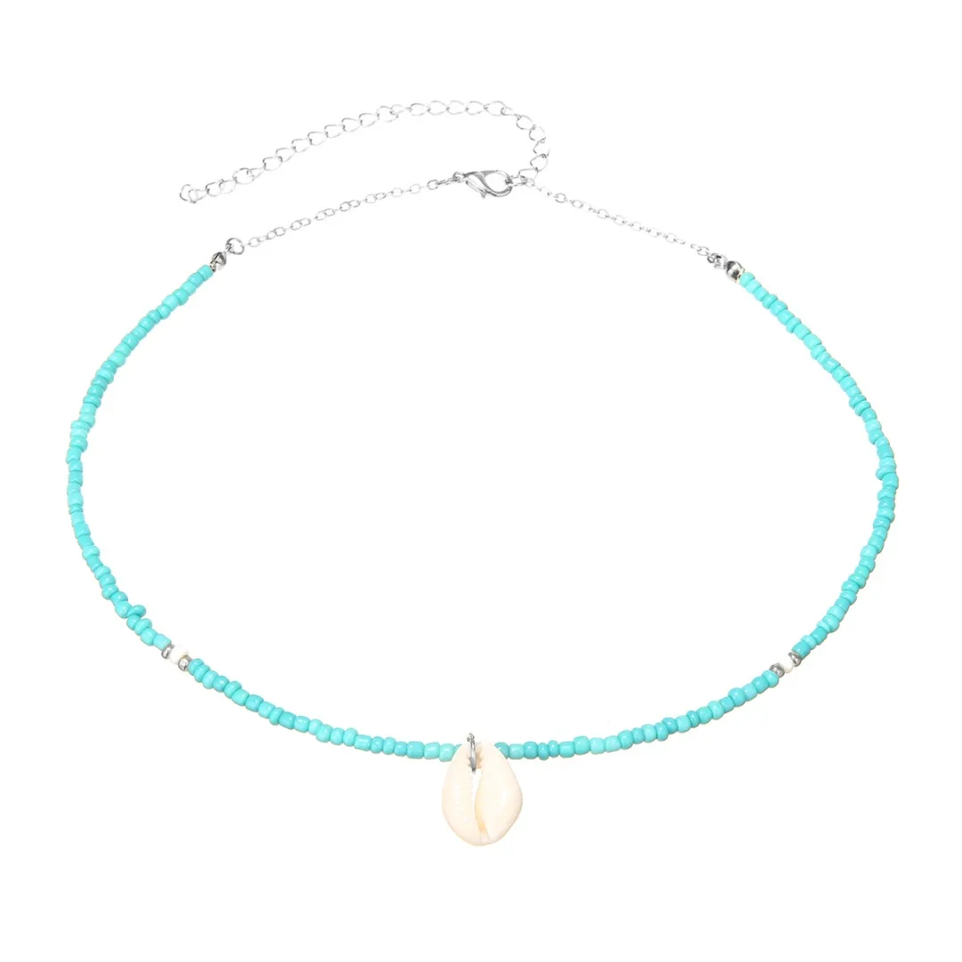 Fashion Natural Green Stone Beads Sea Conch Shell Short Chain For Women Charming Ocean Cowrie Metal Silver Gold Necklace Choker