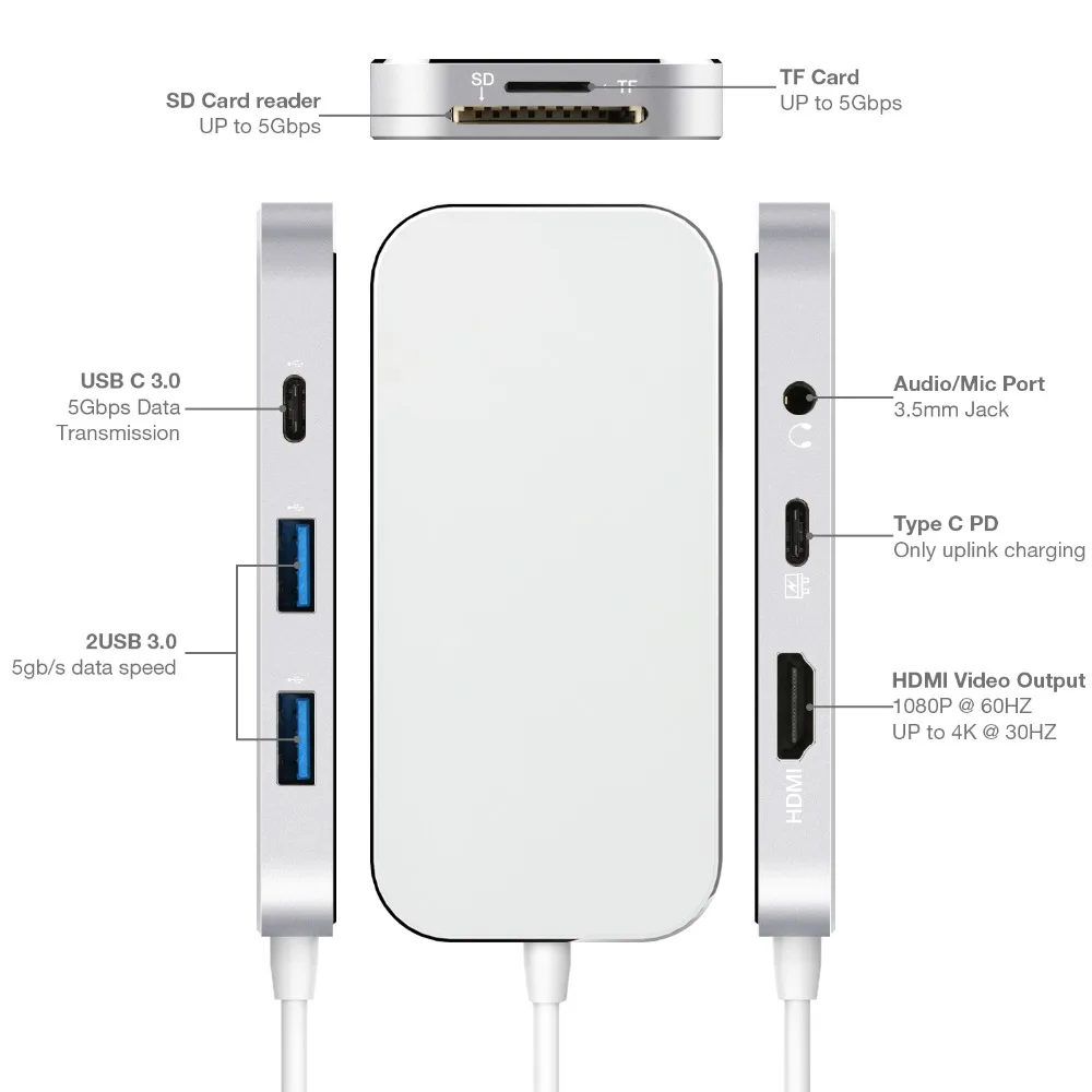 JCKEL 8 в 1 USB C Тип 3 концентратор к PD 5 мм аудио видео формате 4K HDMI 0 SD/устройство для