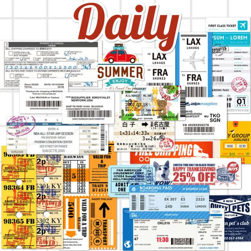 New Style 22Pcs Air tickets High Quality Stickers Aviation Travel Trip For Suitcase Laptop Decal Fashion DIY Waterproof Sticker