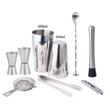 9 шт./компл. 450 мл 600 Нержавеющая сталь Бостонский шейкер Смеситель Пейте Бармен Комплект бары инструменты
