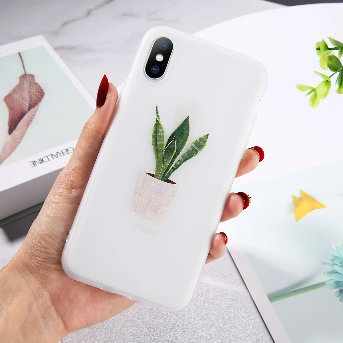 Чехол для телефона Moskado Leaves Potted Plants для iPhone 6, 6s, 7, 8 Plus, X, XS, XR, XS Max, 5, 5S, SE, банановый лист, матовый мягкий чехол из ТПУ - Цвет: 7173