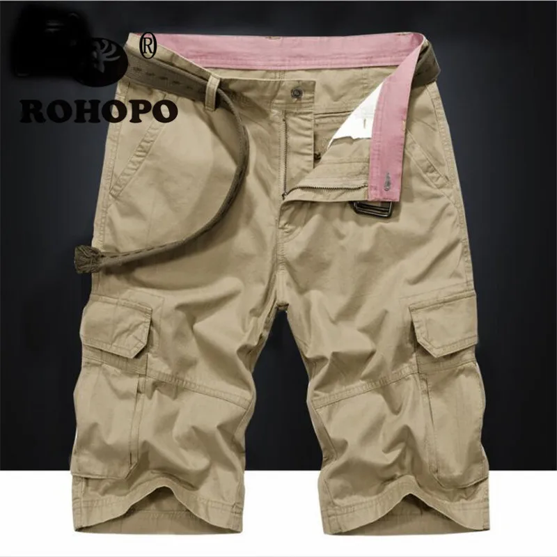 

Thick Cotton Brand Pockets Shorts Male Summer Military Tooling Half Length Overall Khaki Army Green Cargo Loose Motor Shorts
