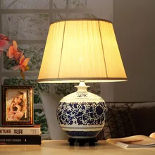 Цзиндэчжэнь Винтаж Стиль Фарфор Керамические настольные лампы для прикроватной китайской голубой и белый фарфоровая настольная лампа Винтаж