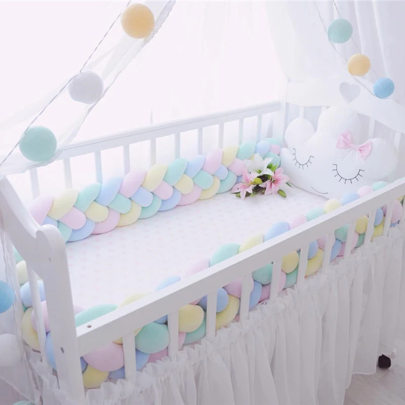 200cm Baby Bed Bumper Four Ply Braid Weaving Plush Baby Crib Protector Infant Crib Bumper For Baby Room Decoration