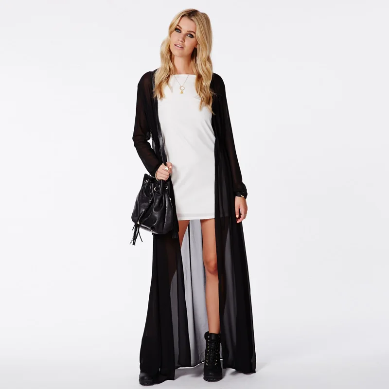 2019 Hot sale Summer Chiffon Shirt Women Kimono Long Sleeve Tops Causal Kimono Slim Maxi Chiffon Cardigan Beach Sun Shirt AFF006