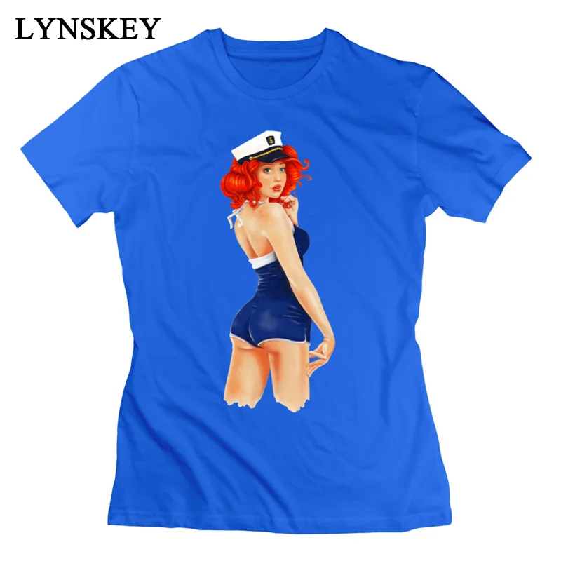 LYNSKEY Designer Women T-Shirts Crew Neck Summer Short Sleeve 100% Cotton Fabric Tops T Shirt Pinup Sailor Girl Custom Tee-Shirts purple