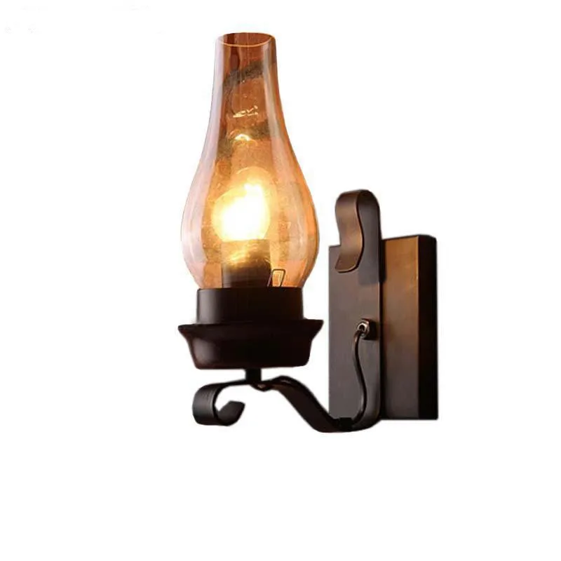 

Vintage Iron Wall Lamps American Bar Wall Lights Personalized Clear Glass Lamp cover Led Sconce Indoor Wall Lights For Home