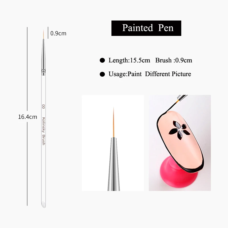 SVKDR, 3 шт./лот, ручка для раскрашивания ногтей, кисть для ногтей, карандаш для нанесения цветов, ручка для самостоятельного дизайна ногтей, инструменты для дизайна, 11 мм, 9 мм, 7 мм, размер