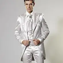 Белые вышитые жениха Свадебные костюмы для мужчин 3 шт./компл.(куртка+ пояс+ брюки) Новая мода смокинг жениха платье