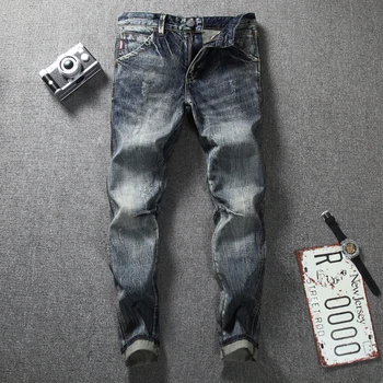 

Newly Fashion Men's Jeans Retro Vintage Designer Slim Fit Classical Jeans Cotton Denim Pants Superably Brand Biker Jeans Men 206