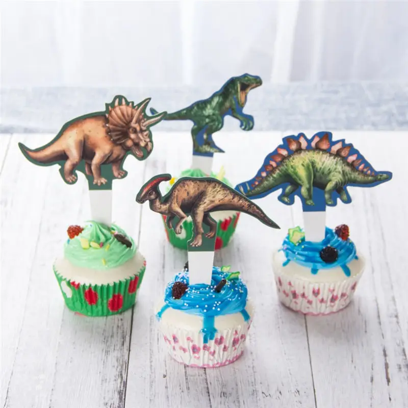Динозавр торт вставки динозавр тема вечерние украшения Воздушные шары баннеры стикеры Детские вечерние праздничные украшения - Цвет: 12PCS Cake Topper