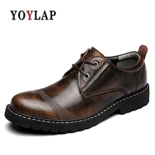 Yoylap/Новые мужские ботинки из натуральной кожи; Мужская демисезонная Рабочая обувь; ботильоны в западном стиле; модные ботинки в британском стиле