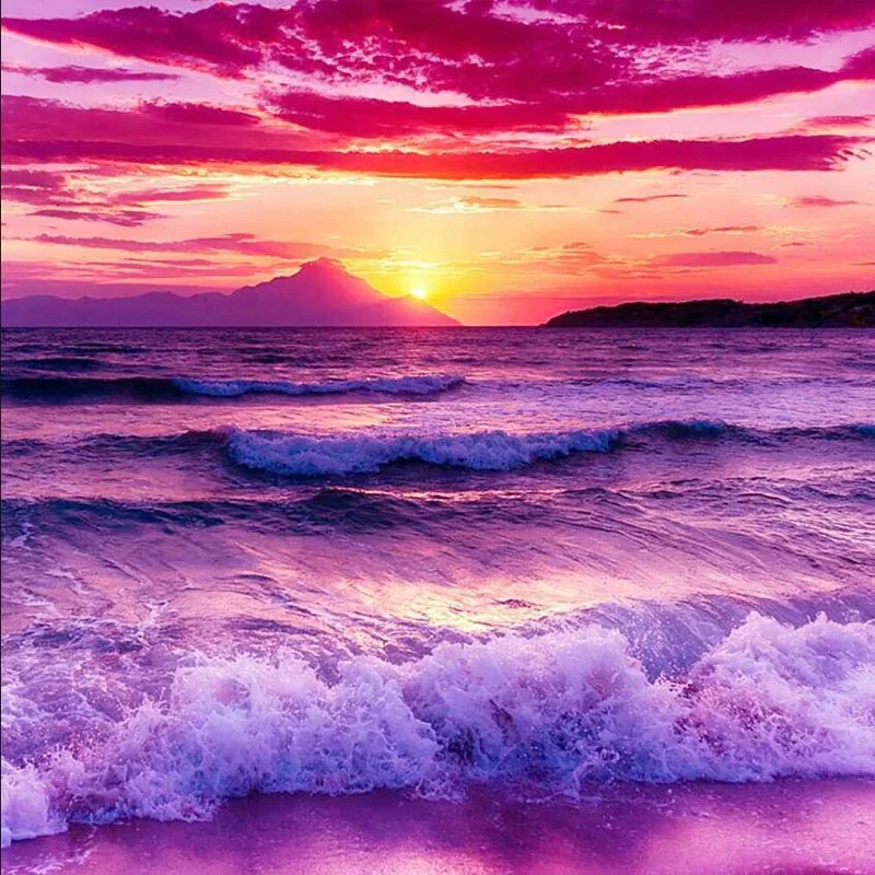 

Handmade Diamond Painting Full Square Drill Sea Sunrise Tidal Diamond Dots Picture Rhinestone Crystal Cross Stitch Mosaic Kits