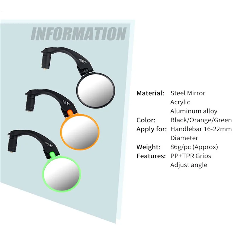 Bike Mirrors Bicycle Safety Cycling Adjustable stainless steel lens bicycle rear view mirror mountain bike mirror 18x8x2 (7)