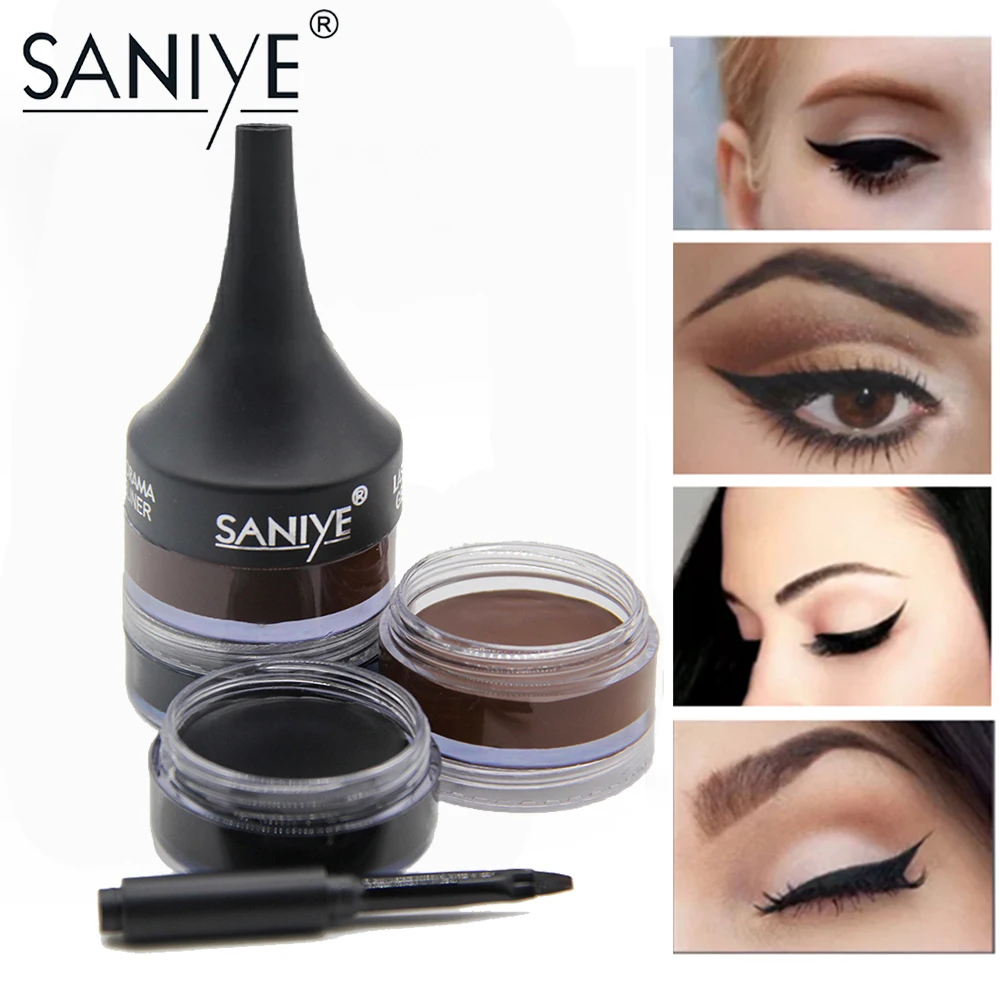 SANIYE 2 in 1 Brown Black Waterproof Eyeliner Gel With Brush Professional Eyes Makeup Quick Dry Delineador de ojos M208 |