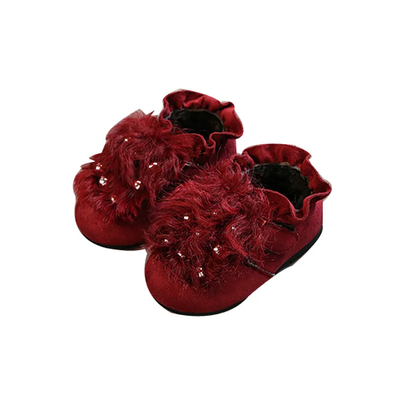 Зимняя теплая детская обувь для принцесс с бриллиантами; хлопковая обувь; Нескользящие Детские ботинки; обувь для малышей с жемчугом