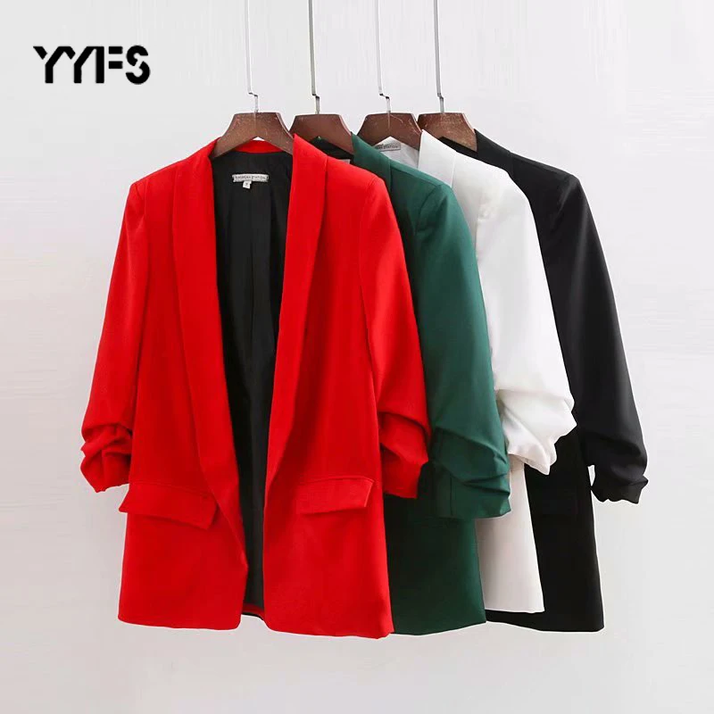 

Blazer Women 2019 Autumn High Street Long Sleeve Female Casual Outwear Solid Color Jackets Casual Blazer Mujer Fashion Coats
