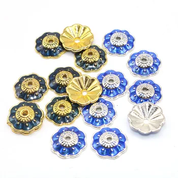 

11MM 10PCS Flowers Drops oil Golden Plated Handmande Beads Caps accessories Diy for Jewelry Making Enamel Cloisonne Bead Caps