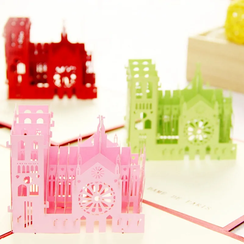 3D Почтовые открытки Notre Киригами ручной работы и рисунком в виде птичек-Оригами Pop up Парижской Богоматери путешествия поздравительный