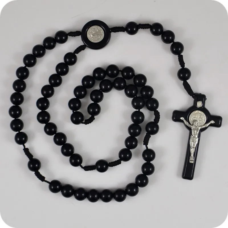 

Acrylic Rosary Beads Saint Benedict Medal INRI JESUS Cross Pendant Necklace Catholic Fashion Religious jewelry