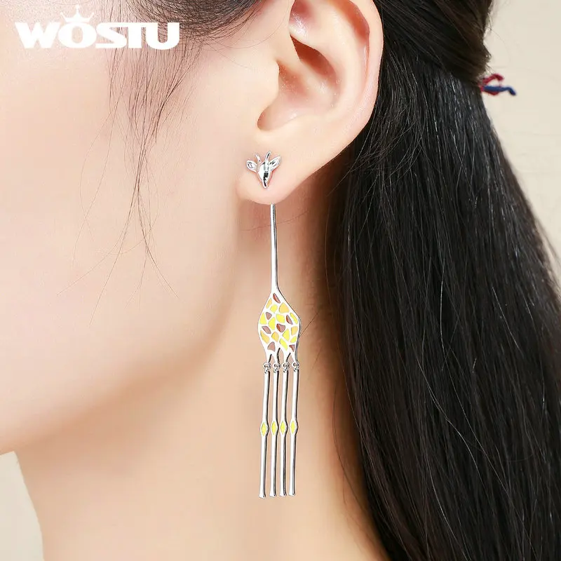 

WOSTU Hot Sale White Gold Color Giraffe Long Drop Earrings For Women Authentic Fashion Jewelry Brincos Gift XCNE111