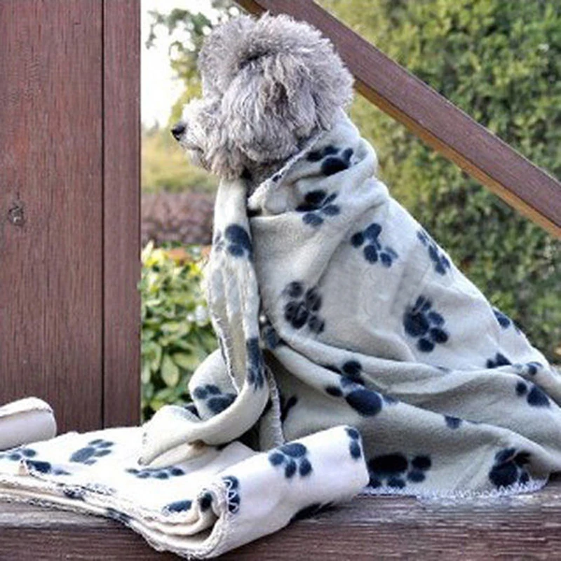 

Cute Soft Warm Pet Puppy Dog Cat Paw Print Fleece Blanket Mat Randomly