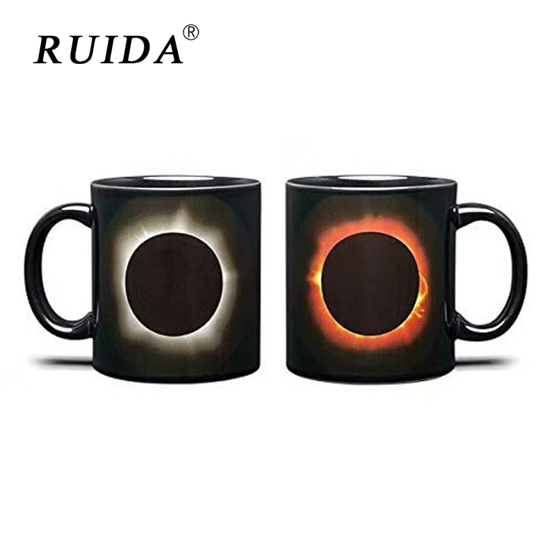 

RUIDA 1PCS Creative Eclipse Cup Sun/Moon Magic Mugs Color Changing Milk Ceramic Mug Discoloration Coffee Tea Cups Fashion Gifts