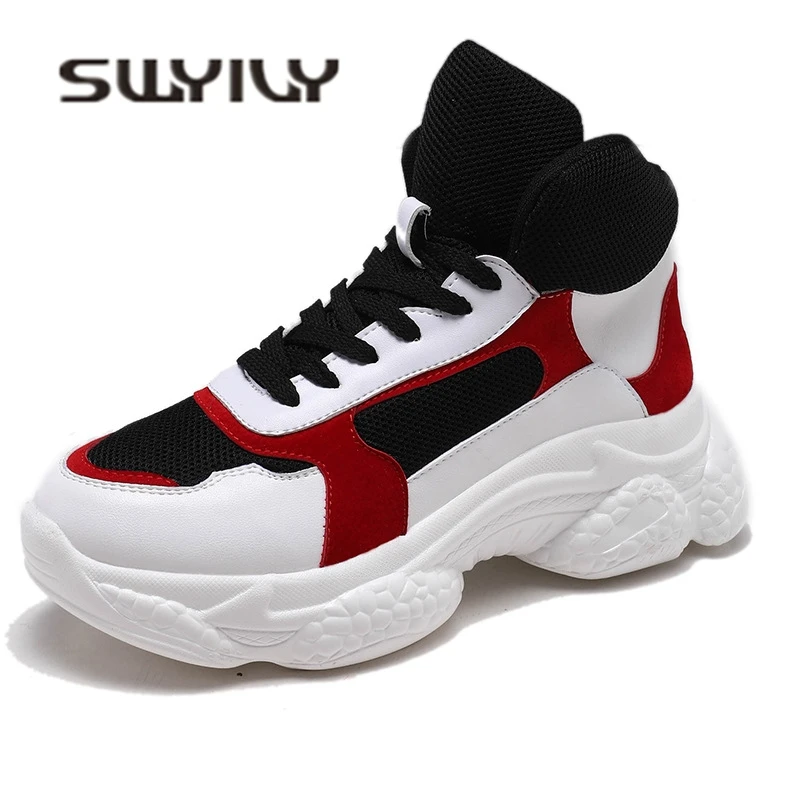 SWYIVY Womans Sneakers High Top 2019 Spring Autumn Comfortable Female Fashion Casual Shoes Keep Warm Female Sneakers Increased