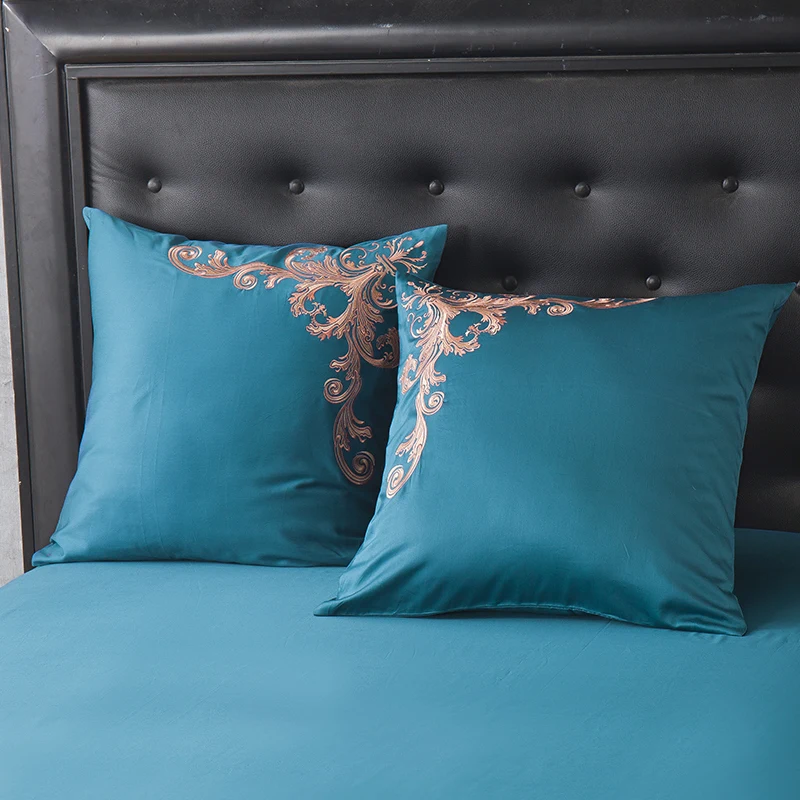 Waliicorners 60SEgyptian Cotton Embroidered Luxury Royal Bedding Set 4/6Pcs King Queen Size Duvet Cover Bed Sheet set Decorative Pillowcases 30 10