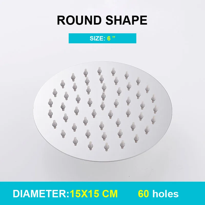 6 inch round Круглая и квадратная насадка для душа из нержавеющей стали, дождевые насадки для душа, дождевой Душ, распылитель высокого давления, кран для ванны, ducha - Цвет: 6 inch round