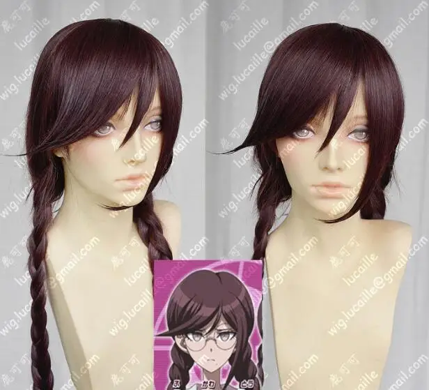 Парик Danganronpa Fukawa Touko пурпурно Коричневый Плетеный парик для косплея Бесплатная