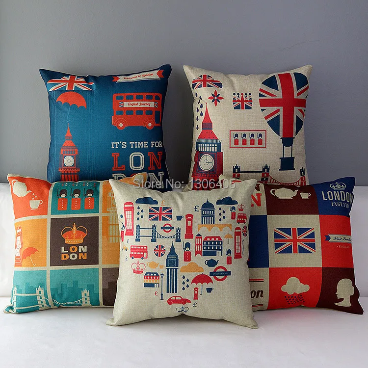 

18" Linen Cotton England Cushion Cover /British Pillow Cover /Decorative Sofa Pillow case 45x45cm