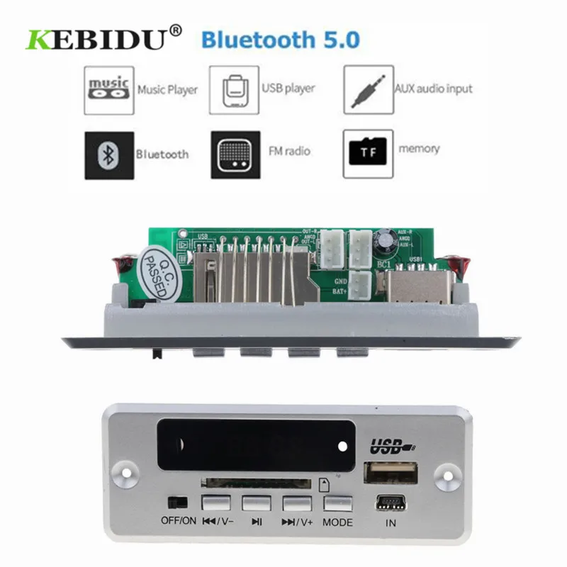 KEBIDU Автомобильный Bluetooth 5,0 MP3 декодирующая плата модуль беспроводной USB MP3 плеер Поддержка TF слот для карт/USB/FM/с пультом дистанционного управления для автомобиля