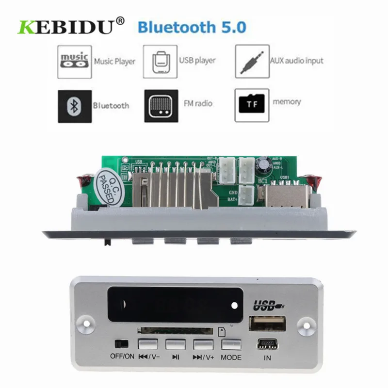 

KEBIDU Wireless Bluetooth5.0 MP3 Decoding Board Module Car USB MP3 Player TF Card Slot / USB / FM / Remote Decoding Board Module