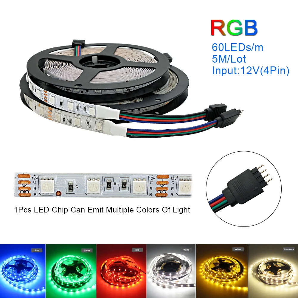 Led Light Strip 5050 DC 12V 60LEDS/m 5M/Lot Single Color Flexible RGB Led Strip