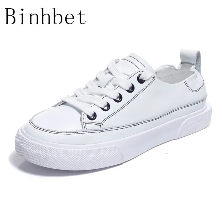 

Fashion natural Genuine Leather Women Sneakers white Shoes Lace up Tenis Feminino Zapatos De Mujer Platform Women Casual Shoes