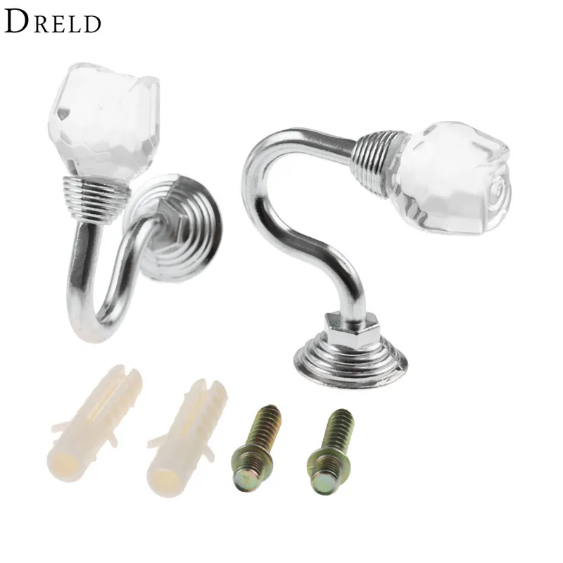 Silver DRELD 2 шт. модный хрустальный настенный подвешивающий крючок для штор с кисточками, вешалка для полотенец, бронзовая занавеска, декоративные занавески, аксессуары для декора - Цвет: Silver