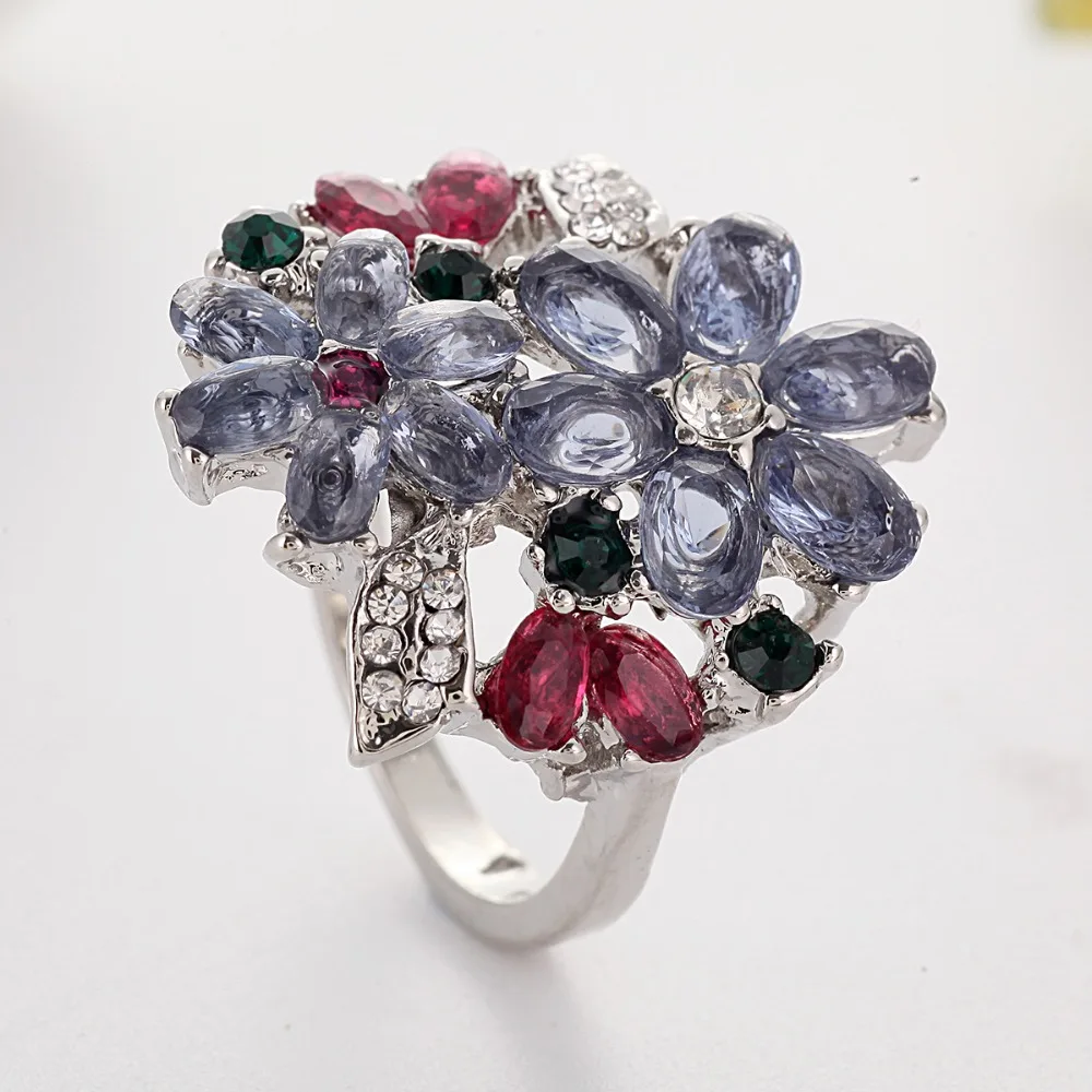 Flower Colorer Stone Engagement Ring Wedding Ring Silver Color Rings for Women Accessories Jewelry Anillos Mujer O5N046