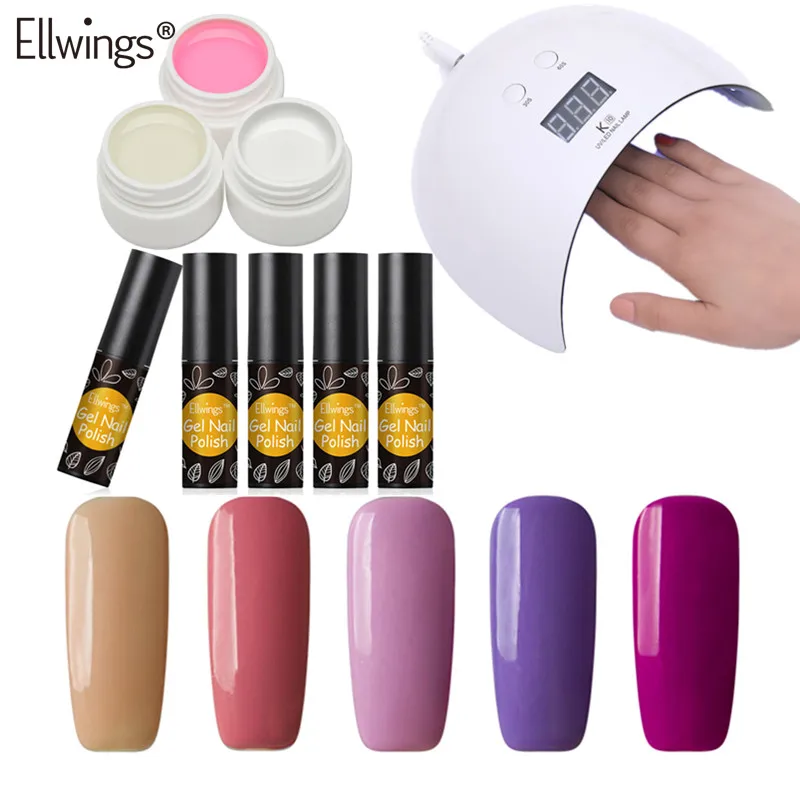 Набор гель-лаков для ногтей Ellwings 5 цветов набор гель-лаков 3 шт. наращивание ногтей 24 Вт УФ светодиодная лампа Электрический инструмент для дизайна ногтей