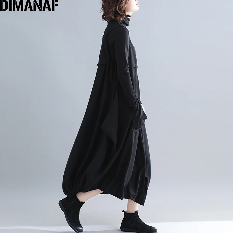DIMANAF Plus Size Women Long Dress Thick Winter Lady Elegant Vestidos Sleeveless Loose Casual Femal