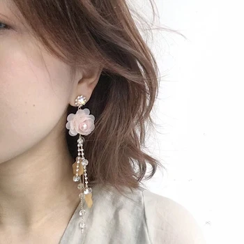 

Korean Fashion Sequins Flower Inlay Crystal Long Chain Tassel Dangle Drop Earrings Girl Women Jewelry EC1701