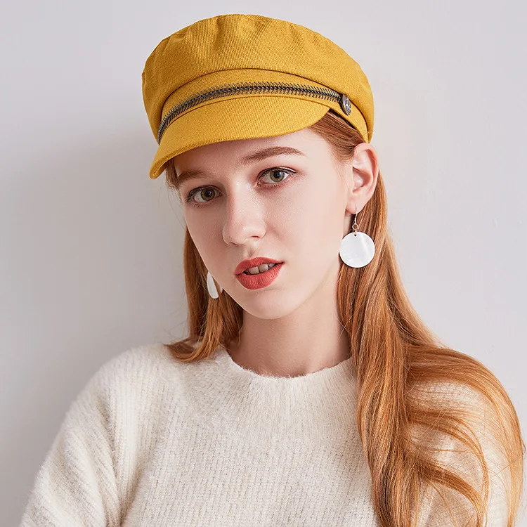 New Korean Version Of Corduroy Cap Female Autumn And Winter Fish Bone Chain Hats Tide Retro Casual Wild Solid Color Cap HC30 (3)