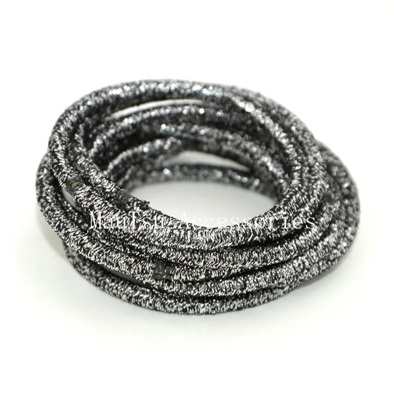 50PCS 4mm Silver gray glitter elastic hair bands ponytail holders with