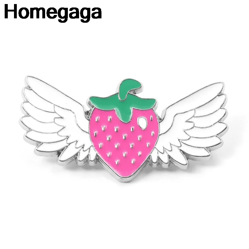 

Homegaga Strawberry Angel Wings Zinc alloy tie pins badges para shirt bag clothes cap backpack shoes brooches badges medal D2117