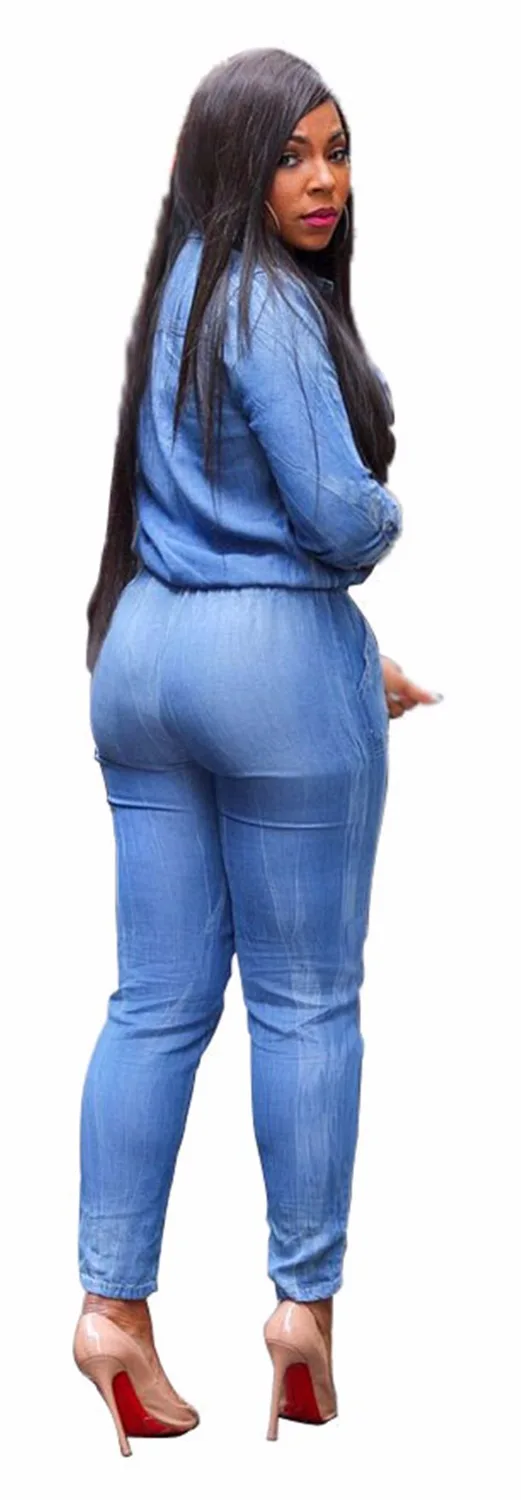 Adogirl خمر زائد حجم الجينز بذلة رفض طوق طويل كم ضمادة الدنيم السروال القصير النساء داخلية Combinaison S-3XL Adogirl خمر زائد حجم الجينز بذلة رفض طوق طويل كم ضمادة الدنيم السروال القصير النساء داخلية Combinaison S-3XL