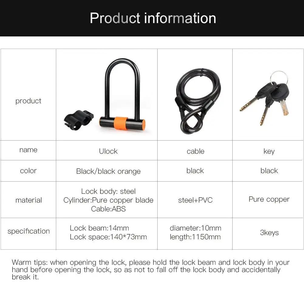 Bicycle U-lock motorcycle anti-theft lock mountain bike steel cable bar lock electric car lock