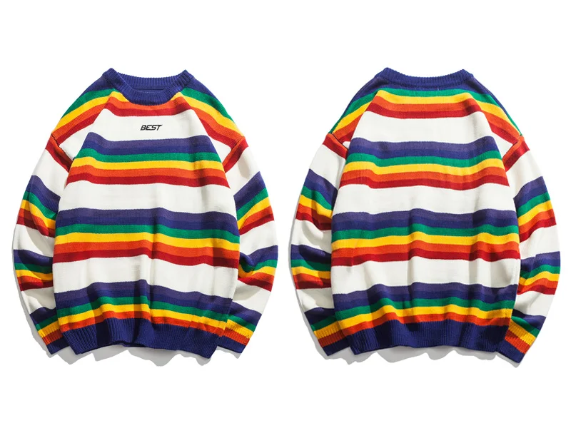Rainbow Striped Knitted Pullover Sweaters 1