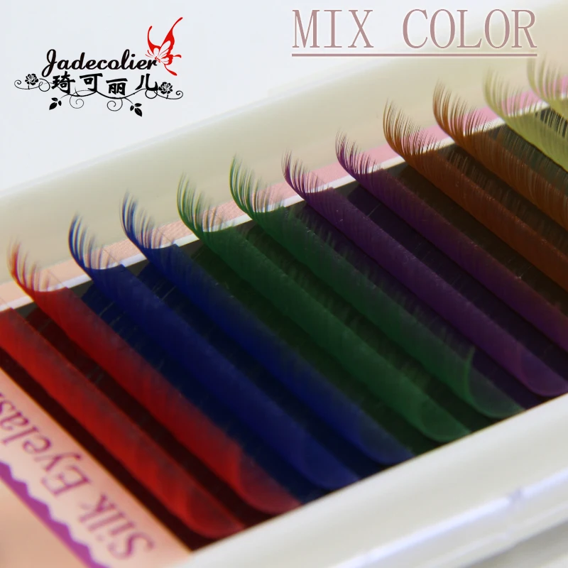 

New 1 tray mix color(6 colors) individual eyelash extension 12 rows rainbow color beauty makeup false eyelash