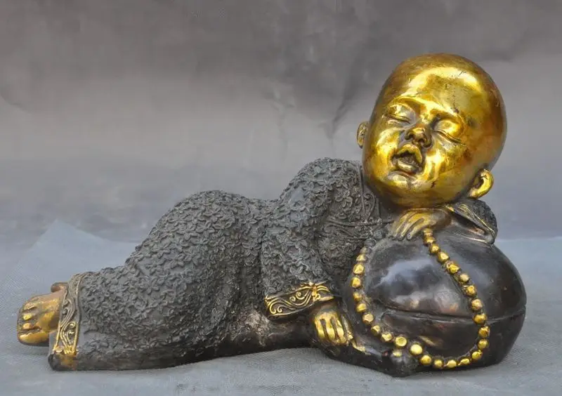 

Old China Buddhism fane Bronze Gilt Pray Monks Sleeping Buddha Buddhist statue